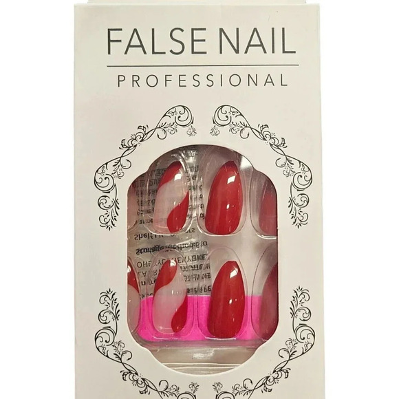 Boutique Other - Med Almond Red 24pcs Plastic Nails Set with Sticky Glue Pad…